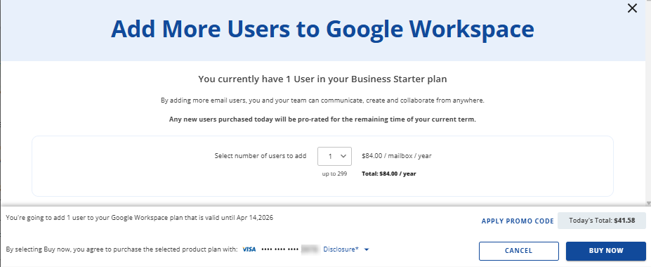Google Workspace - Add more users link
