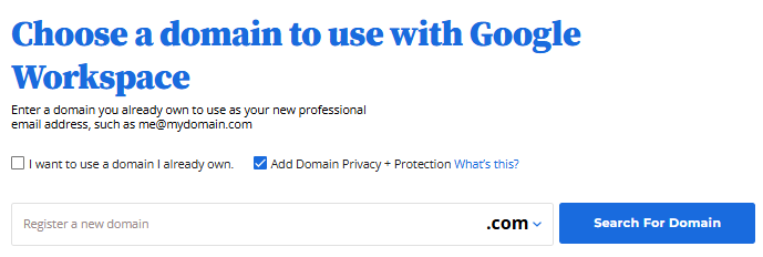 Google Workspace - Register a domain