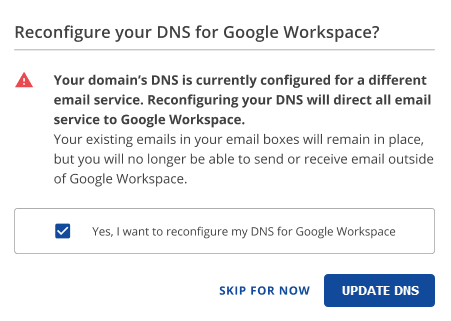 Google Workspace - Reconfigure DNS