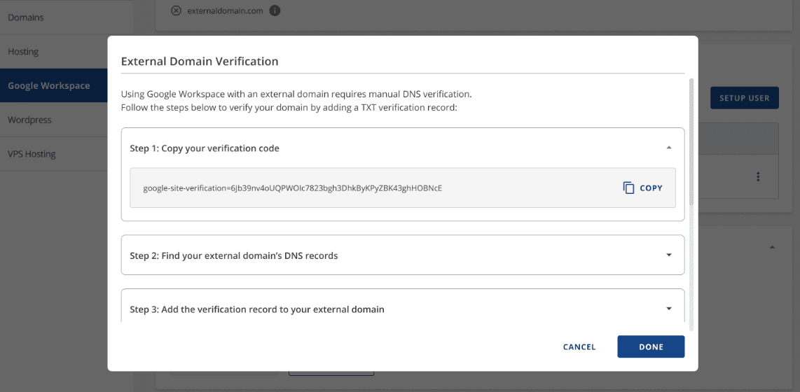 Google Workspace - External Domain Verification