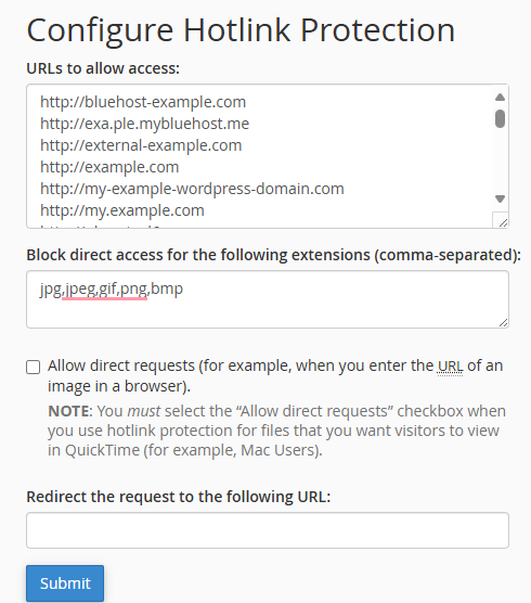cPanel HotLink-Protection Configure