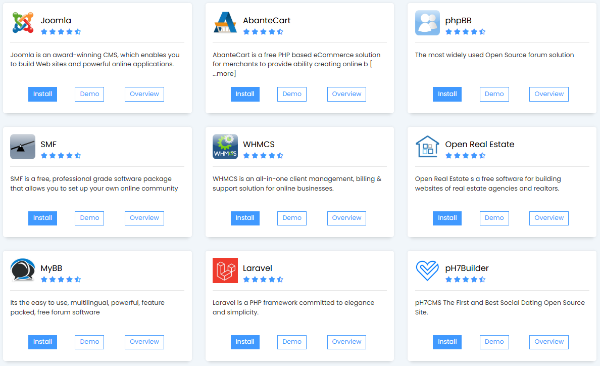 Softaculous - Select Application - Install Now
