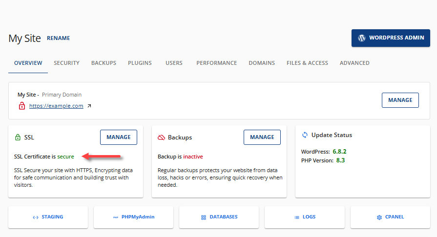 Activate Free SSL Certificate - Overview tab