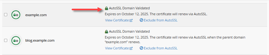 Activate Free SSL Certificate - SSL Certificates - AutoSSL Domain Validated