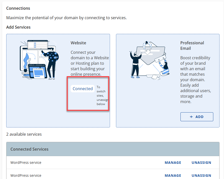 Bluehost Domains - Domain Connections Unassign