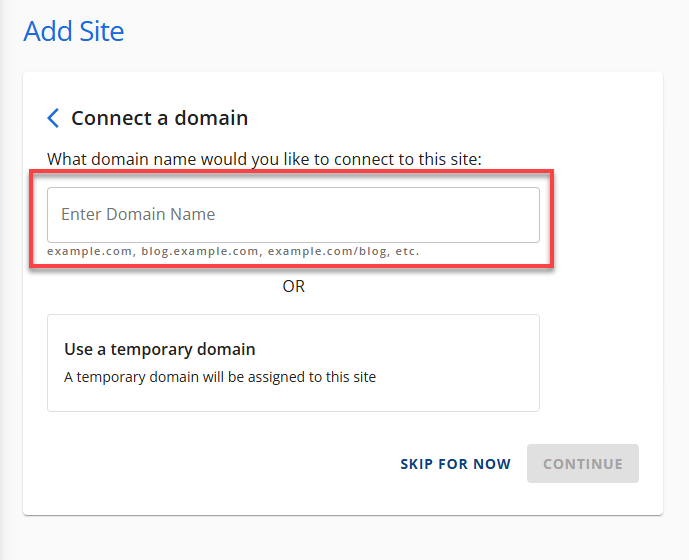 Bluehost Websites Tab - Connect a domain
