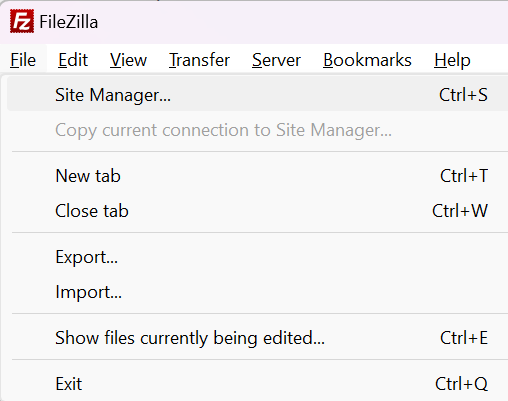 Filezilla Site Manager