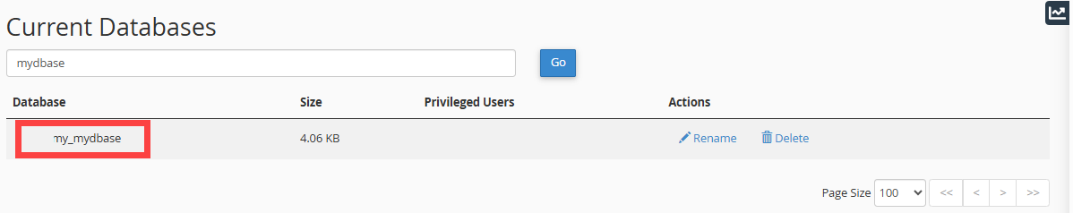 BH cPanel - Current Databases