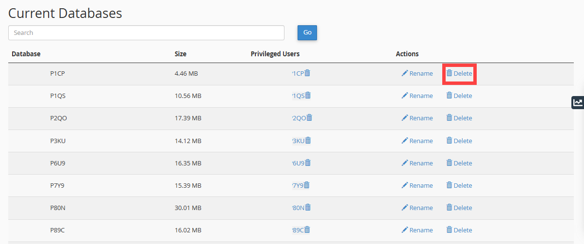 BH cPanel - Delete Database