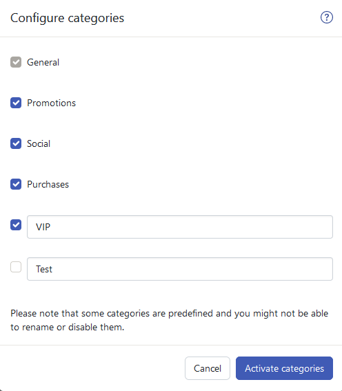 Cloud Mail Configure Categories Enable Categories