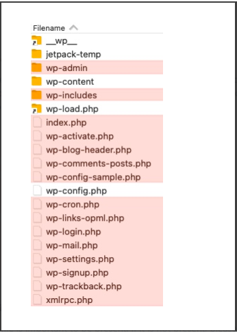 WordPress Core Files Highlighted