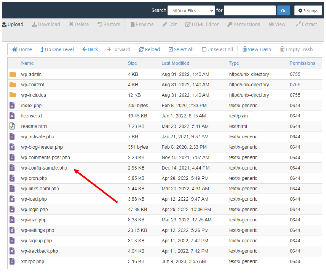 mysqldatabases filemanager wp config sample php database