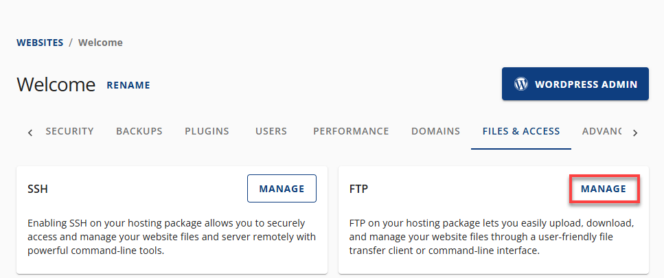 Advanced tab - FTP Access