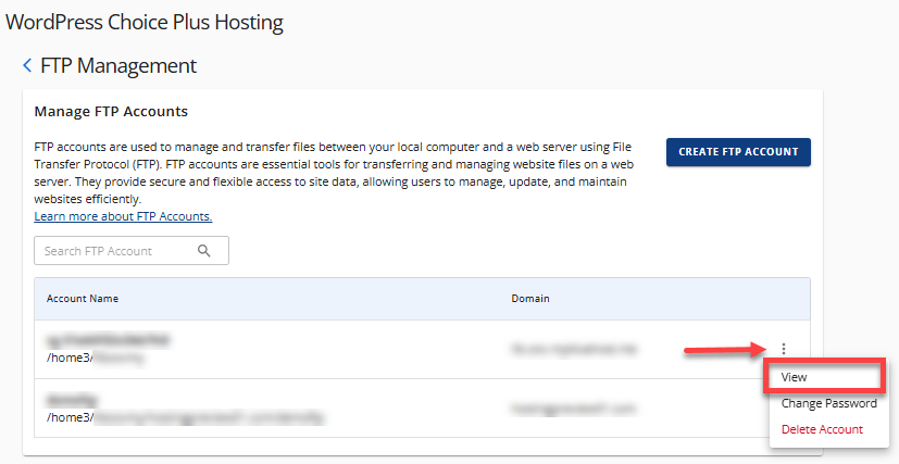 FTP Management - View