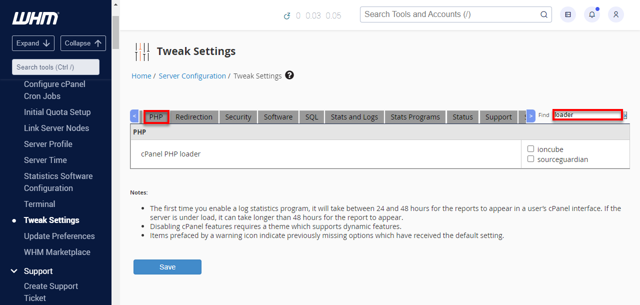 loader-search-under-php-tab