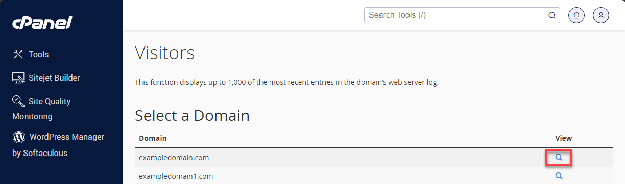 Bluehost cPanel - Visitors View