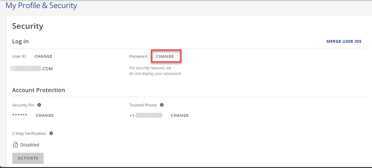 Login Management - My Profile &amp; Security page