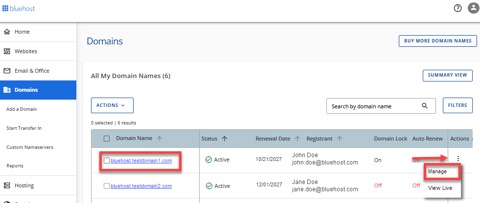 Domains tab - Multiple domains