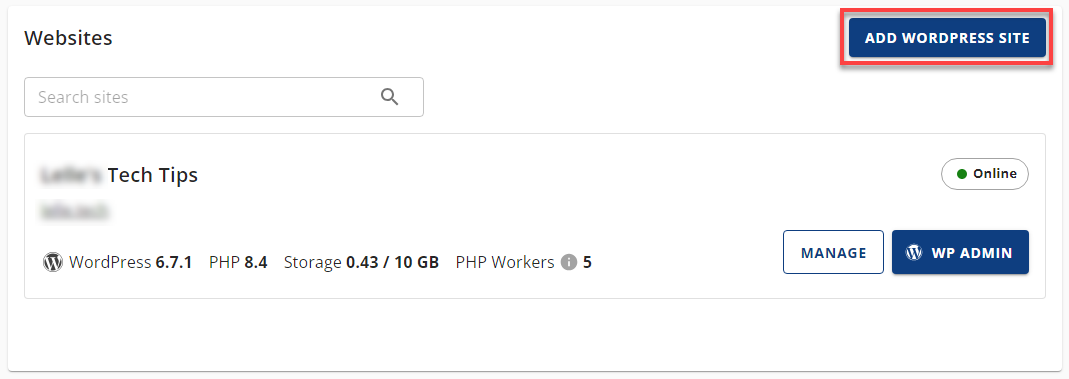 Cloud Hosting Websites - Add WordPress Site