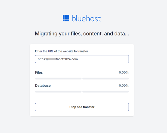 Cloud Hosting Websites - WordPress Successful Connection Screen and the Migration Progress