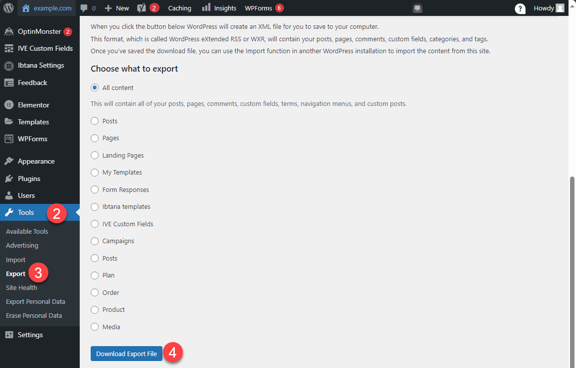 Migrate WordPress - Export from Wordpress.com