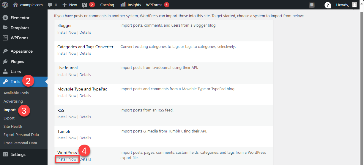 Migrate WordPress - Import to Bluehost