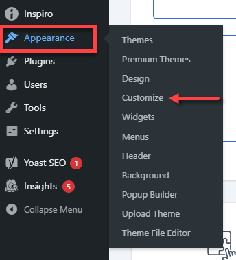 WordPress Dashboard - Appearance - Customize