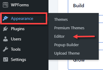 WordPress Dashboard - Appearance - Editor