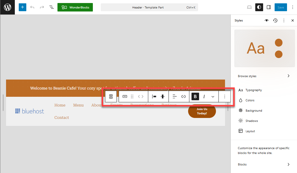 WordPress Dashboard - Block Editor - Toolbar