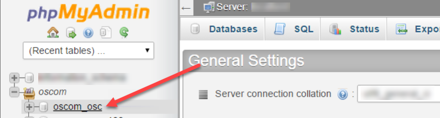 Database name ending in osc in phpMyAdmin