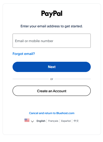 PayPal login page