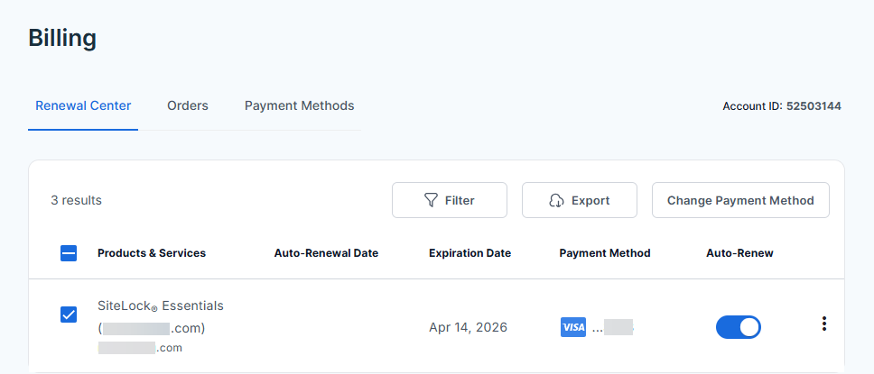 BH Renew SiteLock - Checkbox