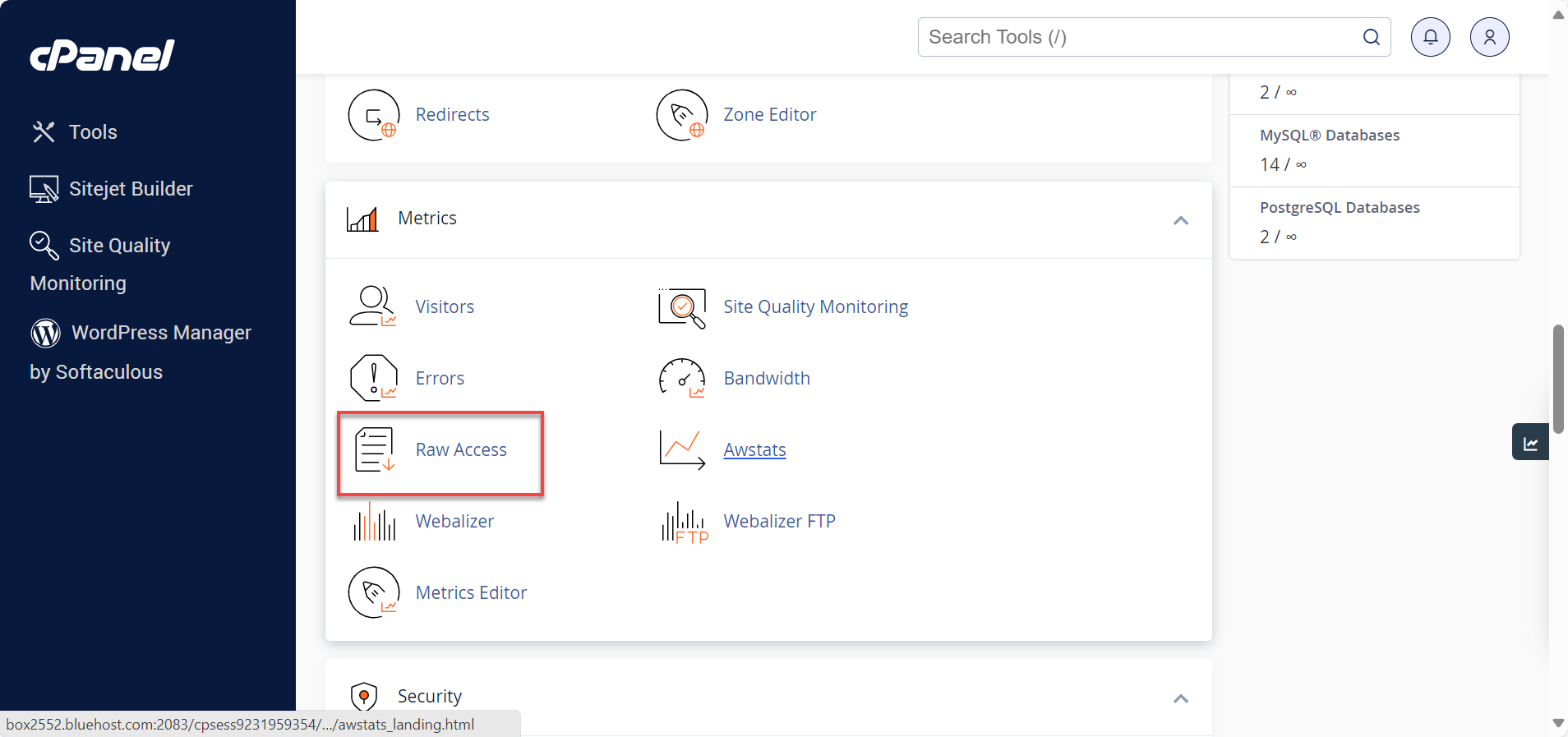 cPanel-Dashboard - Metrics - Raw Access