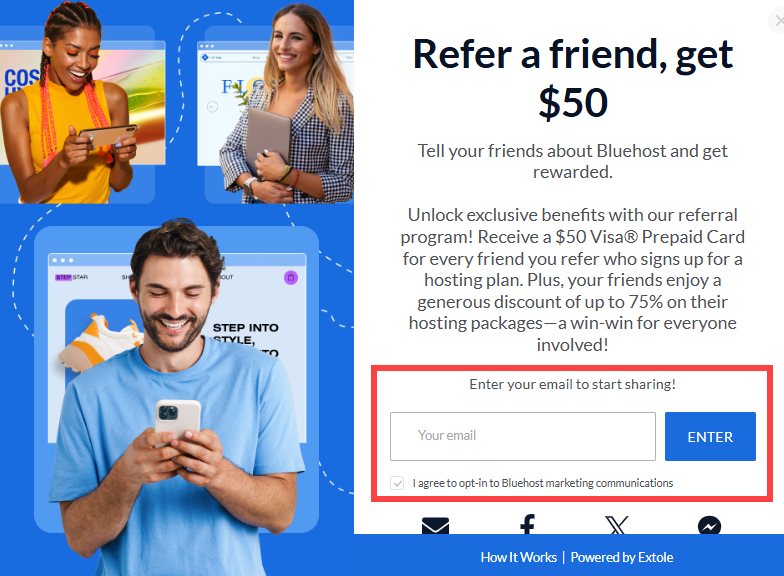 Bluehost Refer a Friend - Enter Email