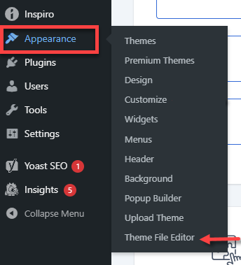 WordPress Dashboard - Appearance - Theme File Editor