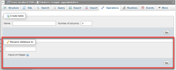 phpMyAdmin database rename