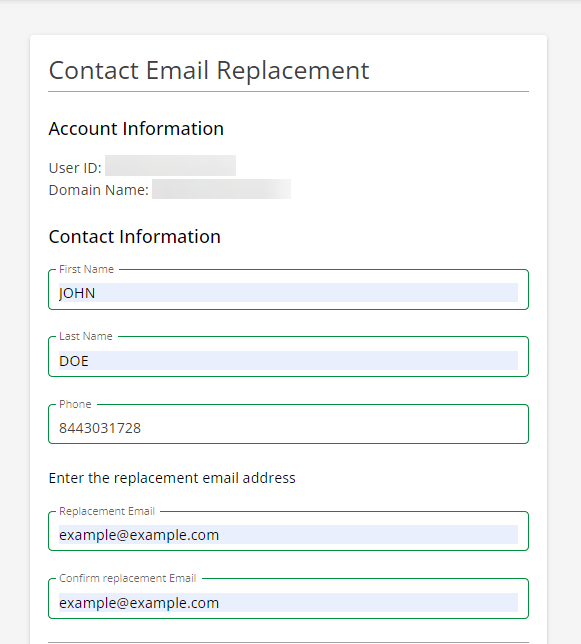 Contact Email Replacement Page Contact Information section