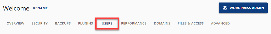 Websites tab - Manage - Users tab
