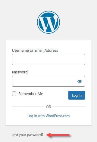 WordPress login page - Lost your password