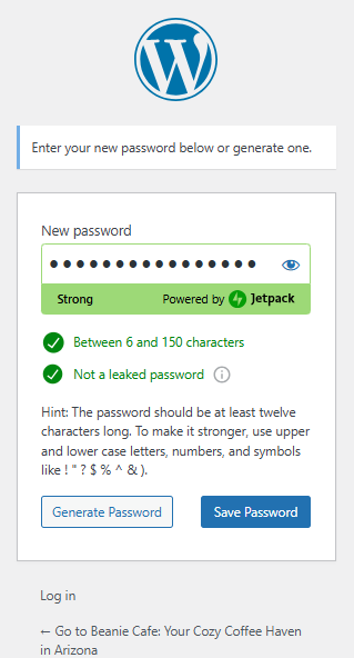 Reset WordPress Password - Enter new password