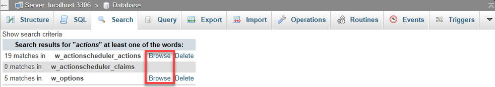 Bluehost phpMyAdmin Search Results