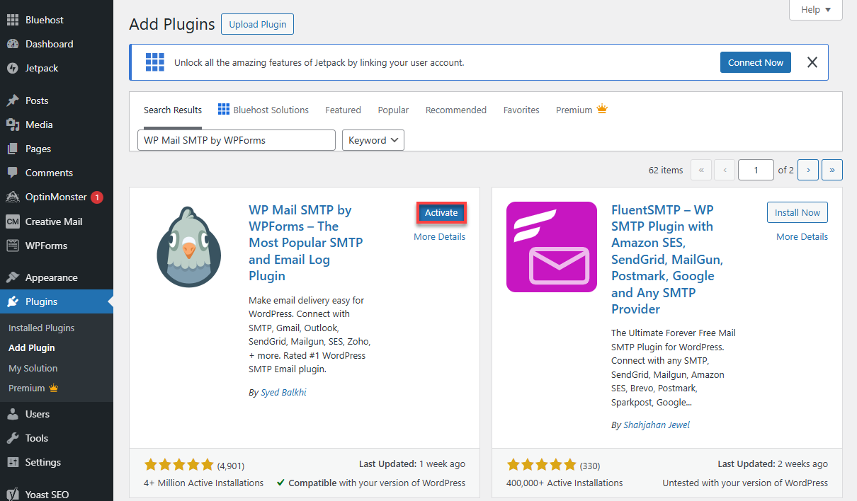BH WP WP Mail SMTP Activate