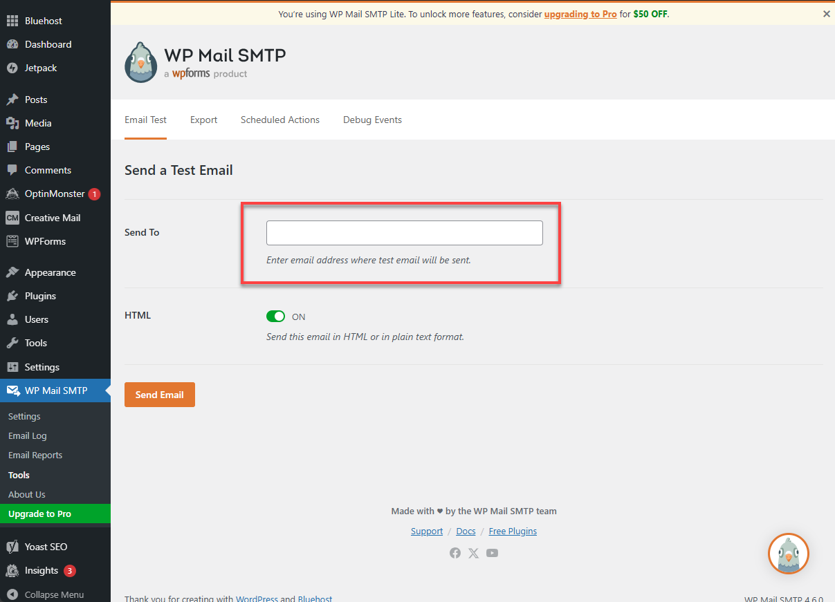 WP Mail SMTP Tools - Test Email