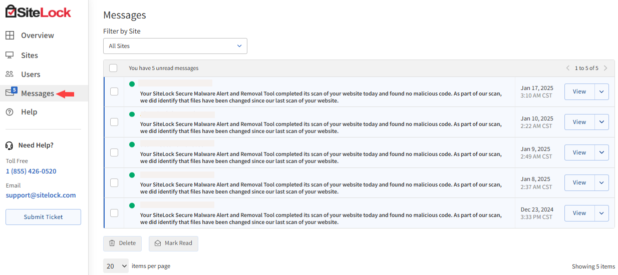 SiteLock Messages and Alerts