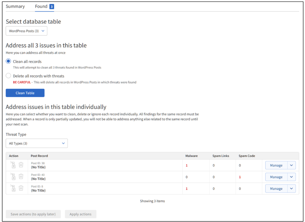 SMART Database Scan Found Tab