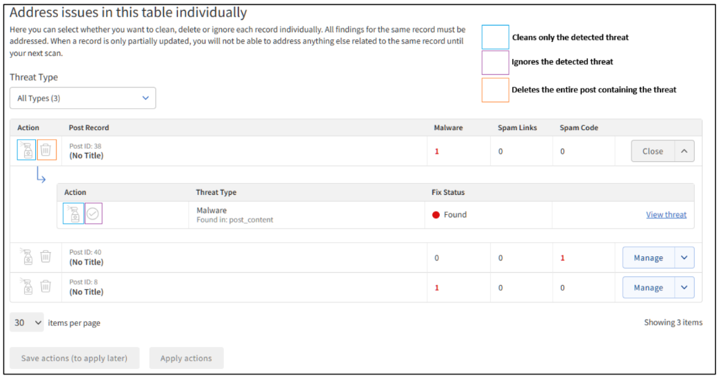 SMART Database Scan Remediation Options
