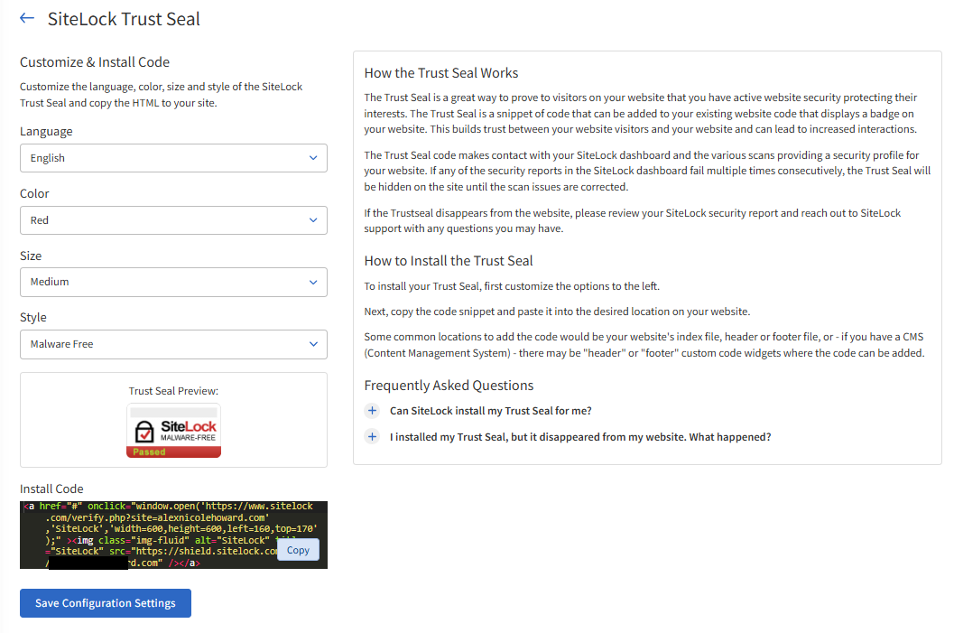 SiteLock Trust Seal - Customize
