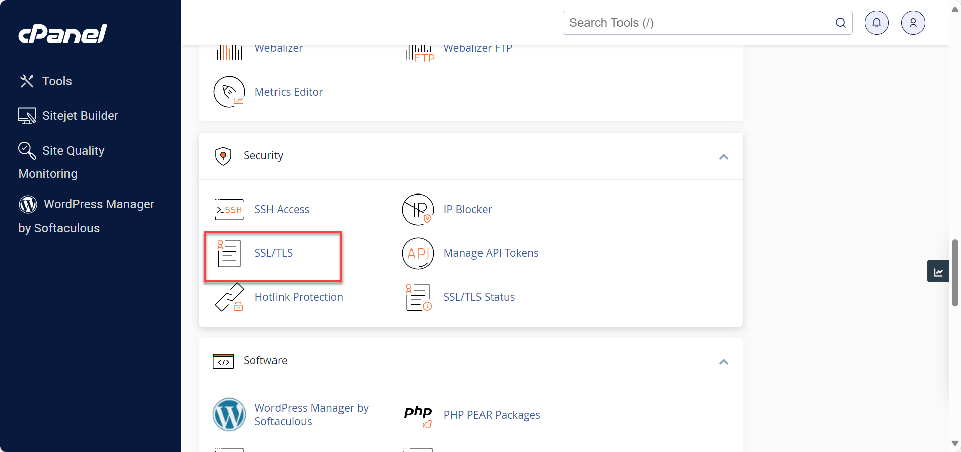 SSL/TLS option under Security