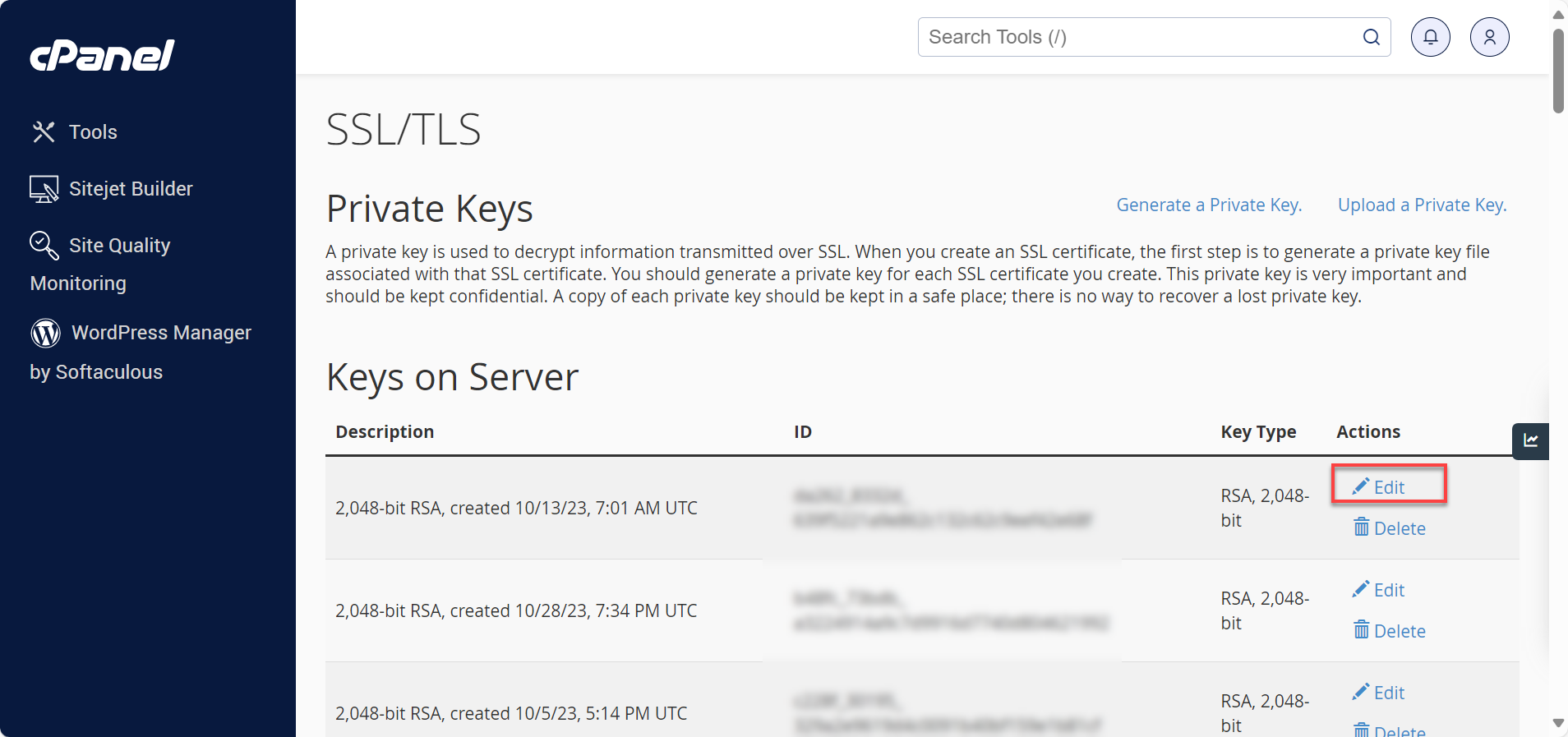 Edit link under Actions column