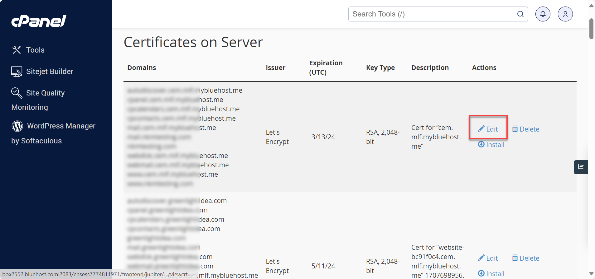 Edit link under Actions column